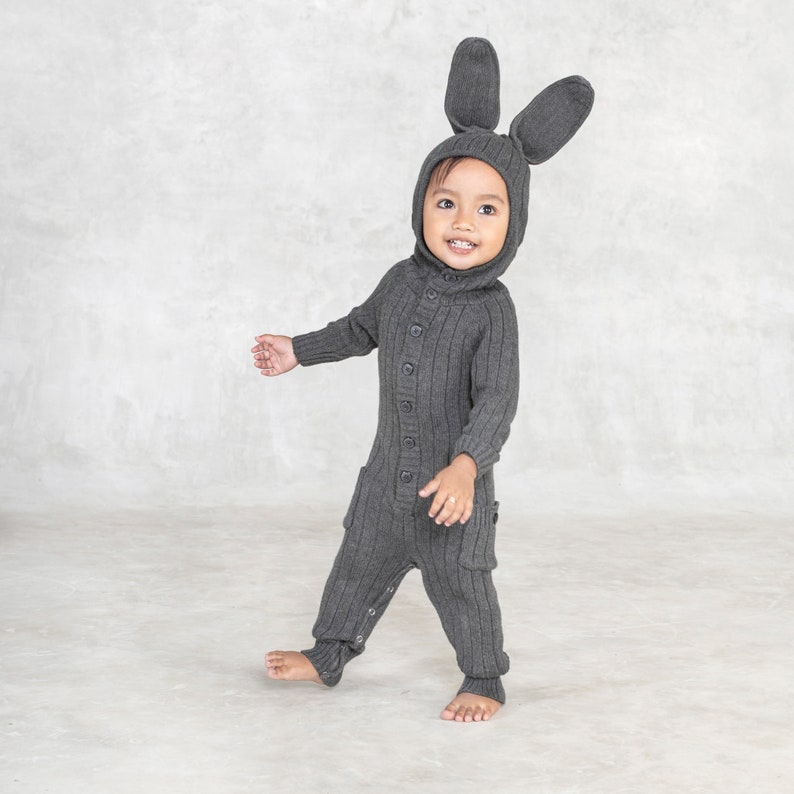 BABY GRAY BUNNY Costume Suit for Baby & Toddler - Handmade Cotton Gray Rabbit Romper - Cozy Toddler Outfit - Adorable Unique Childrens Gift 