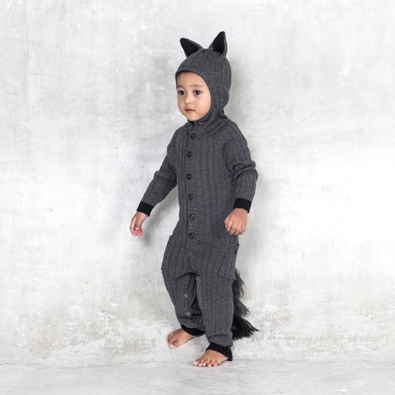 BABY WOLF ANZUG Grau & Schwarz Handgemachter Strick Tier - Etsy Österreich