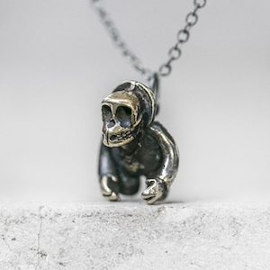 UNCLE LUDO NECKLACE -Solid Brass Gorilla Skull Pendant Necklace -Oxidized Brass Charm Jewelry - Great Dad Gift -Streetwear - Holiday Gift