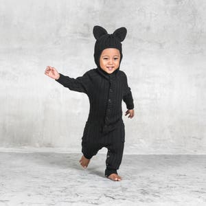 BLACK PANTHER Costume for Babies and Toddlers - Handmade Animal Romper -Black Kitty Cat Costume -Unique Knit Cotton Kids Child Jumper