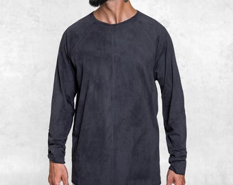 CHANNEL Black LONG SLEEVE Shirt -Unisex Hand Dyed Boat Neck Tee -Base Layer -High End Layering Loungewear -Mens Streetwear - Valentines Gift