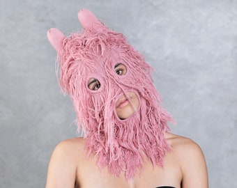 RAMBUT PINK Haarige Kreatur Maske - Rosa Offene Mund Balaclava - Surreale Halloween Maske -Ziege? Yeti? Monster? -Handgefertigte Skimaske - Weihnachtsgeschenk