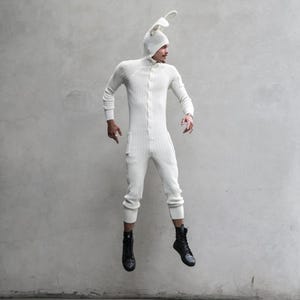 Sale! MISFIT WHITE BUNNY Costume Bunny Gender-Neutral- Fluffy Tail -Halloween Costume Rabbit Suits- Kigurumi Holiday Jumpsuit