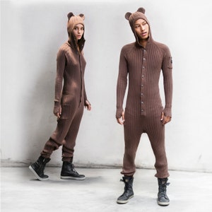 BROWN BEAR Cozy Costume for Men & Women -One Piece Jumpsuit - Unisex Halloween Bear Suit w/ Fireman's Flap - Holiday Animal Onesies Gift