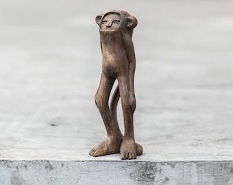 MINKY THE MONKEY Art Toy -Handcarved Monkey Designer Wood Toy - Upscale Home Decor -Creature Art -Reclaimed Wood Home Statuette -Unique Gift