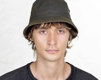 BUCKET HAT - OLIVE Hand Waxed Cotton Men and Women's Hat - Blamo Clothing Cotton Hat - Summer Hat - Hiking Hat - Adult Hat with Chin Strap