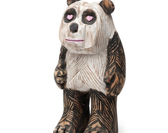 PANDO - Blamo Panda Bär Handgeschnitztes Designer Kunst Spielzeug - Suar Holzschnitzerei Panda mit Herz Augen - Niedliche Valentinstag Urlaub Geschenkidee - WFH