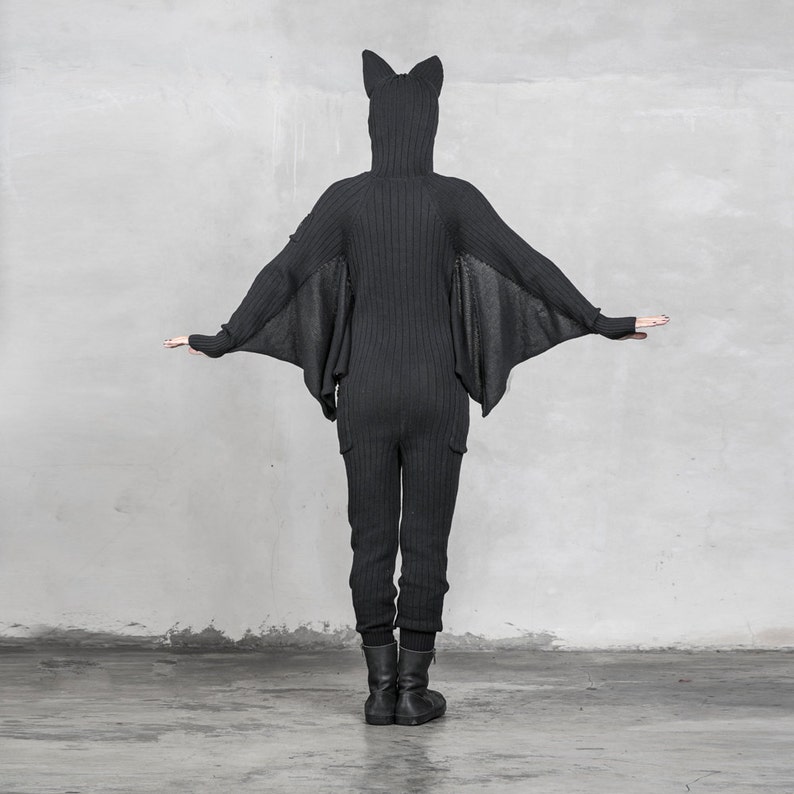 BLACK BAT ONESIE Unisex Jumpsuit Blamo Animal Kigurumi Black Bat Halloween Costume Birthday Gift for Vampire Easy Holiday Costume Gift image 4