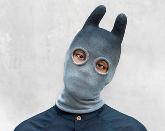 INDIGO Blue Aqua Ombre Socky BALACLAVA- Unisex Bat Mask -Stuffed Ears Animal Balaclava -Rabbit Costume Ski Mask -Unique Warm Snow Protection