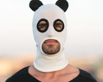 Panda Balaclava Hand Knit Cotton Mask - Snowboarding Ski Mask