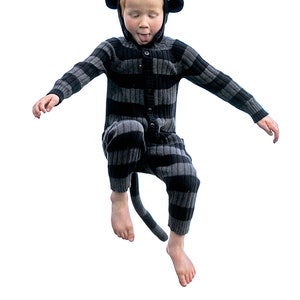 MONKEY Costume for Toddlers Black & Gray Striped Monkey Onesie Handmade Cotton Romper Cozy Kids Monkey Costume Cute Gift For Babies image 3