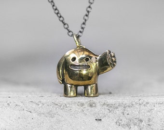 SLAP NECKLACE - Brass Oxidized Silly Slap Charm W/ Brass Chain -Solid Brass Pendant Creature Necklace -Silly Gift for Sibling - Holiday Gift