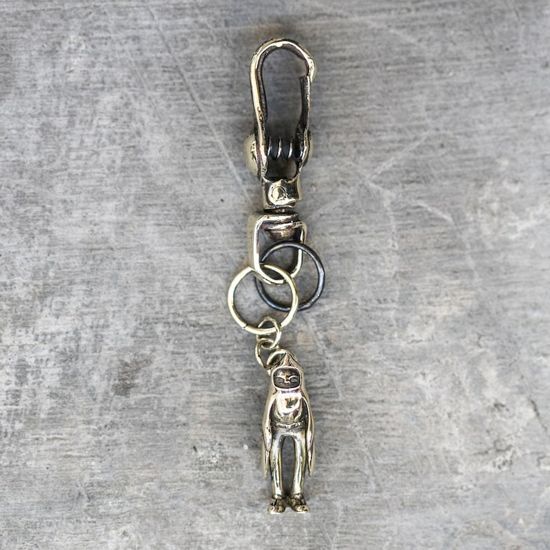 Birdman Handmade Solid Oxidized Brass Bird Pendant Keychain - Bag Charm image 1