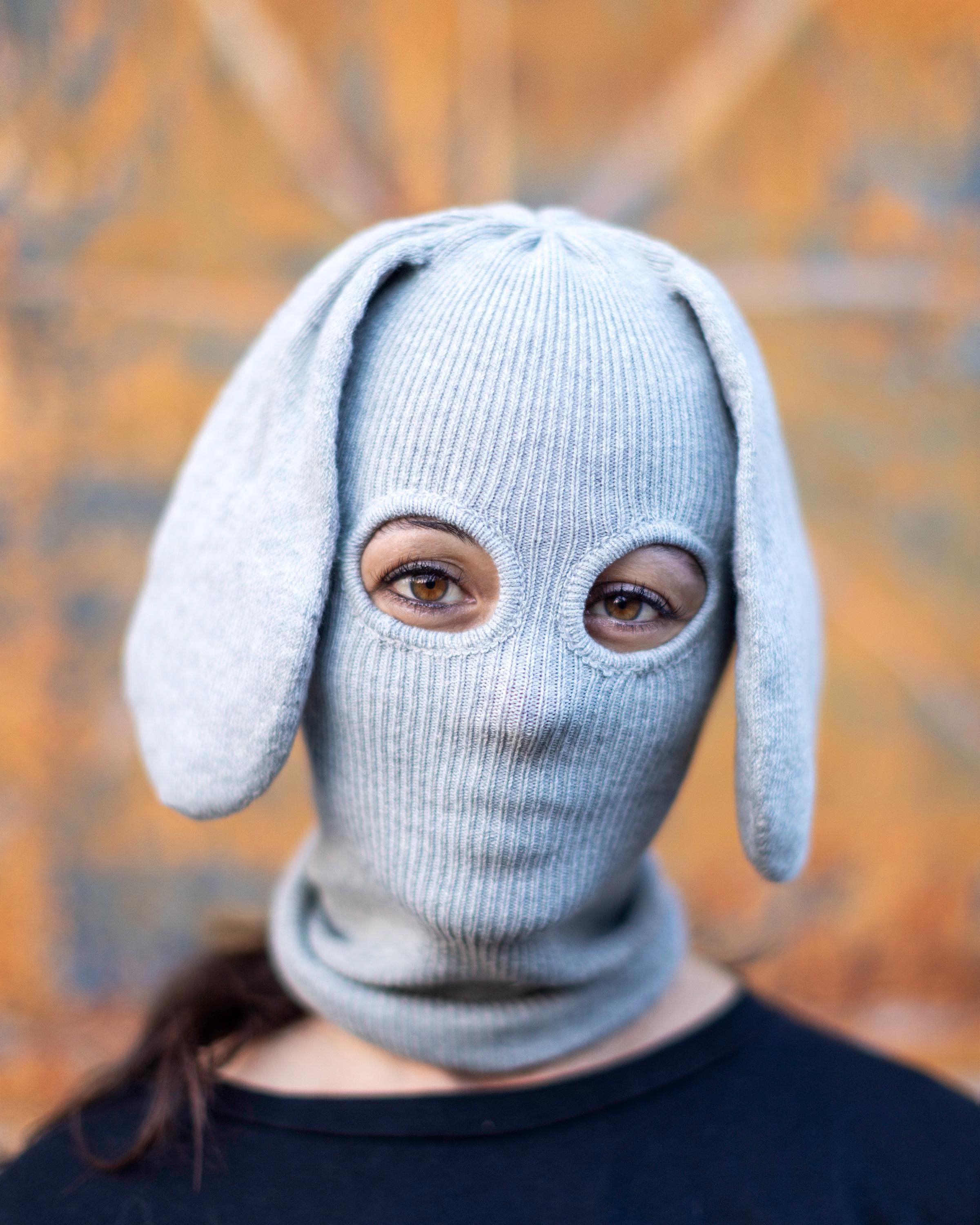 Lop Balaclava - Gray Cotton Knit Rabbit Dog Ear Ski Mask