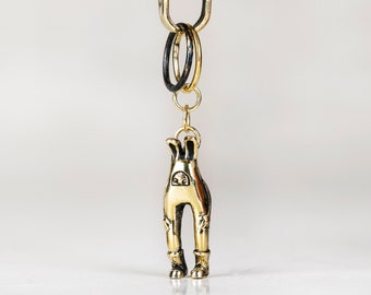 BILLY BUNNY - Handmade Oxidized Brass Rabbit Keychain with Clip  - Lucky Rabbit Bag Charm Keyring