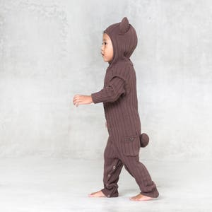 BABY BROWN BEAR Costume Cozy Kid Romper Handmade Animal Toddler Costume Adorable Brown Bear Onesie Baby's First Birthday Gift Jumper image 3