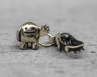 SLAP BRASS KEYCHAIN -Handmade Oxidized Brass Silly Slap Bag Charm With Clip