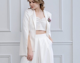 Ines - bridal blazer / wedding blazer / formal cape sleeve blazer / women's white blazer / mother of the bride blazer / slit sleeve blazer