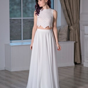 Iris - bohemian wedding dress / boho bridal gown / beach wedding dress / crop top bridal gown / simple wedding dress / casual wedding dress