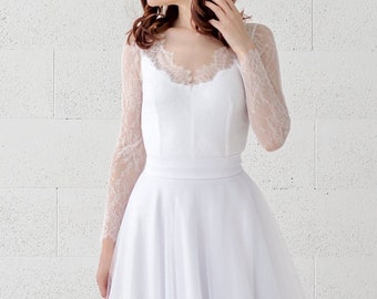 Yona - bridal lace bodysuit with V neck illusion neckline