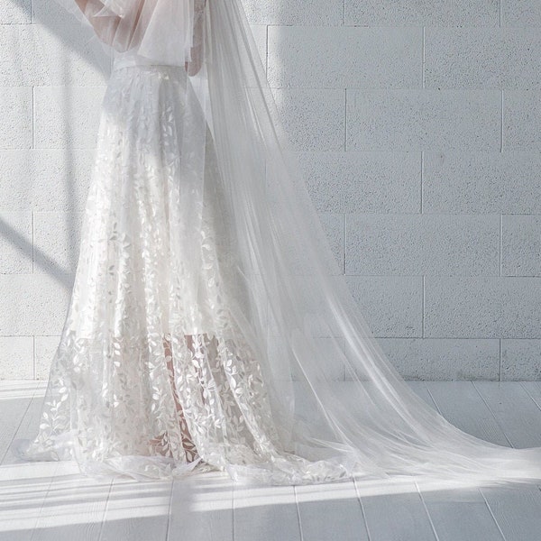 Willow - bridal overskirt with leaves /  lace overskirt / detachable bridal skirt / detachable overskirt / sheer bridal separate skirt
