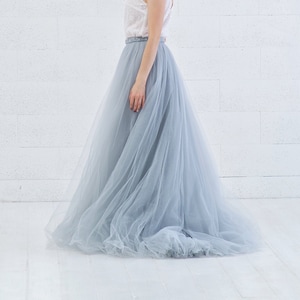 Cora - grey blue tulle wedding skirt / custom hand dyed tulle skirt / layered tulle skirt / bridal tulle skirt with a waistband braid detail