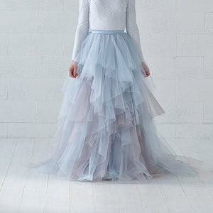 Aella - ruffled bridal skirt in watercolor design / colored bridal skirt / blue grey tulle wedding skirt / unique bridal skirt / tulle skirt