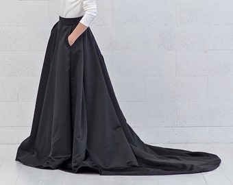 Amaya - bold color skirt with pockets / satin wedding skirt with pockets / elopement skirt / satin wedding skirt / black  bridal skirt
