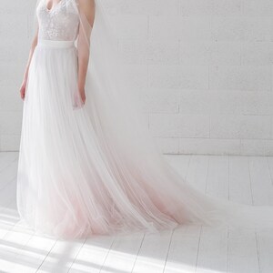 Helene very romantic bridal tulle skirt with a subtle dip dyed ombre bottom / touch of color wedding skirt / softest tulle wedding skirt image 5