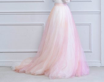 Aquarelle - watercolor tulle bridal skirt / ice dyed coral wedding skirt / pink wedding skirt / peah bridal skirt / unique bridal skirt