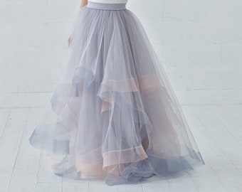 Eleonor - tulle wedding skirt with horsehair braid / unique coloring tulle bridal skirt / horsehair braid tulle skirt / grey tulle skirt