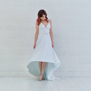 Vivian - simple courthouse crop top wedding dress with a touch of color / high low wedding dress / crop top bridal separates for city hall