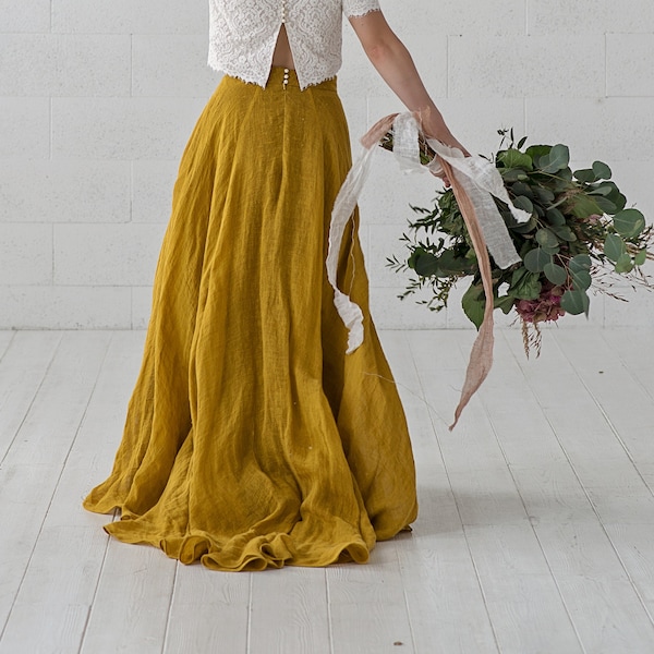 Penelope - boho mustard bridal skirt / linen wedding skirt / mustard linen bridal skirt / bohemian wedding skirt / barn wedding skirt /