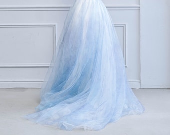 Aquarelle - watercolor tulle bridal skirt / ice dyed wedding skirt / blue wedding skirt / light blue bridal skirt / unique bridal skirt