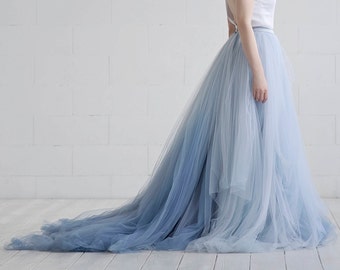 Nora - ombre bridal skirt / tulle wedding skirt / tulle bridal skirt / dusty blue bridal skirt / custom ombre dyed tulle floor length skirt