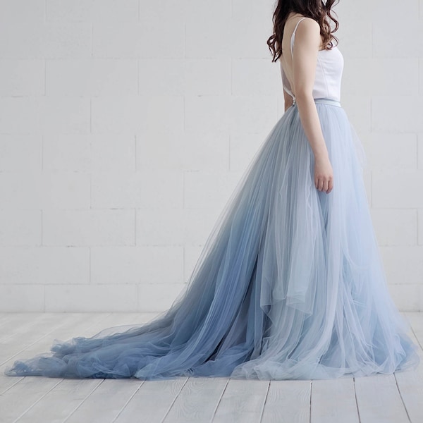Blue Floral Embroidered Tulle Skirt main image 0