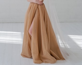 Millaray - sparkly gold glitter wedding skirt with a slit