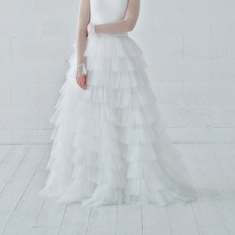Tiered Hem Maxi Tulle Skirt