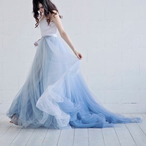 Nora ombre bridal skirt / tulle wedding skirt / tulle bridal skirt / dusty blue bridal skirt / custom ombre dyed tulle floor length skirt image 2