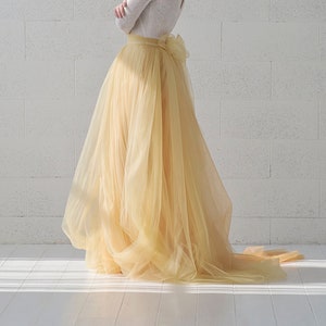 Belle - detachable tulle overskirt with a bow in the back / detachable gold color bridal over skirt / removable marigold tulle skirt