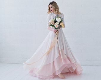 Xylona - bohemian wedding dress / chiffon wedding dress / bridal separates / high low  wedding dress / flowing bridal gown in wrap design