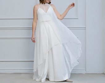 Alizee - sheer chiffon bridal cover up with macrame neckline