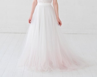 Helene - very romantic bridal tulle skirt with a subtle dip dyed ombre bottom / touch of color wedding skirt / softest tulle wedding skirt