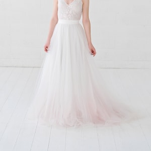 Helene very romantic bridal tulle skirt with a subtle dip dyed ombre bottom / touch of color wedding skirt / softest tulle wedding skirt image 1