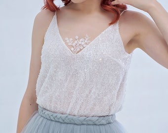 Cora - beaded bridal top / sheer and sparkly wedding blouse / luxury bridal top / heavy beaded bridal lace top / luxurious wedding camisole