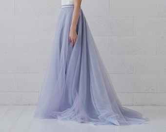 Morgana - blue lavender bridal skirt / slim tulle wedding skirt / A line tulle skirt /  metallic looking skirt / minimalist elopement skirt