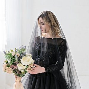 Leah - black veil / double tier veil with blusher / alternative bride veil / gothic bridal veil / black drop veil / wedding veil in black
