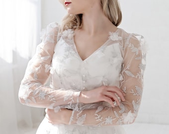 June - long sleeves bridal cover up with 3D flowers