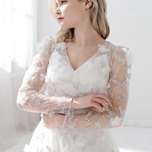 June long sleeves bridal cover up with 3D flowers image 1