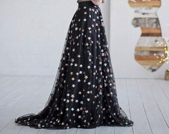 Tamsin - black tulle skirt / black skirt with sequin stars / sequined black skirt / new years outfit / prom skirt / unique skirt